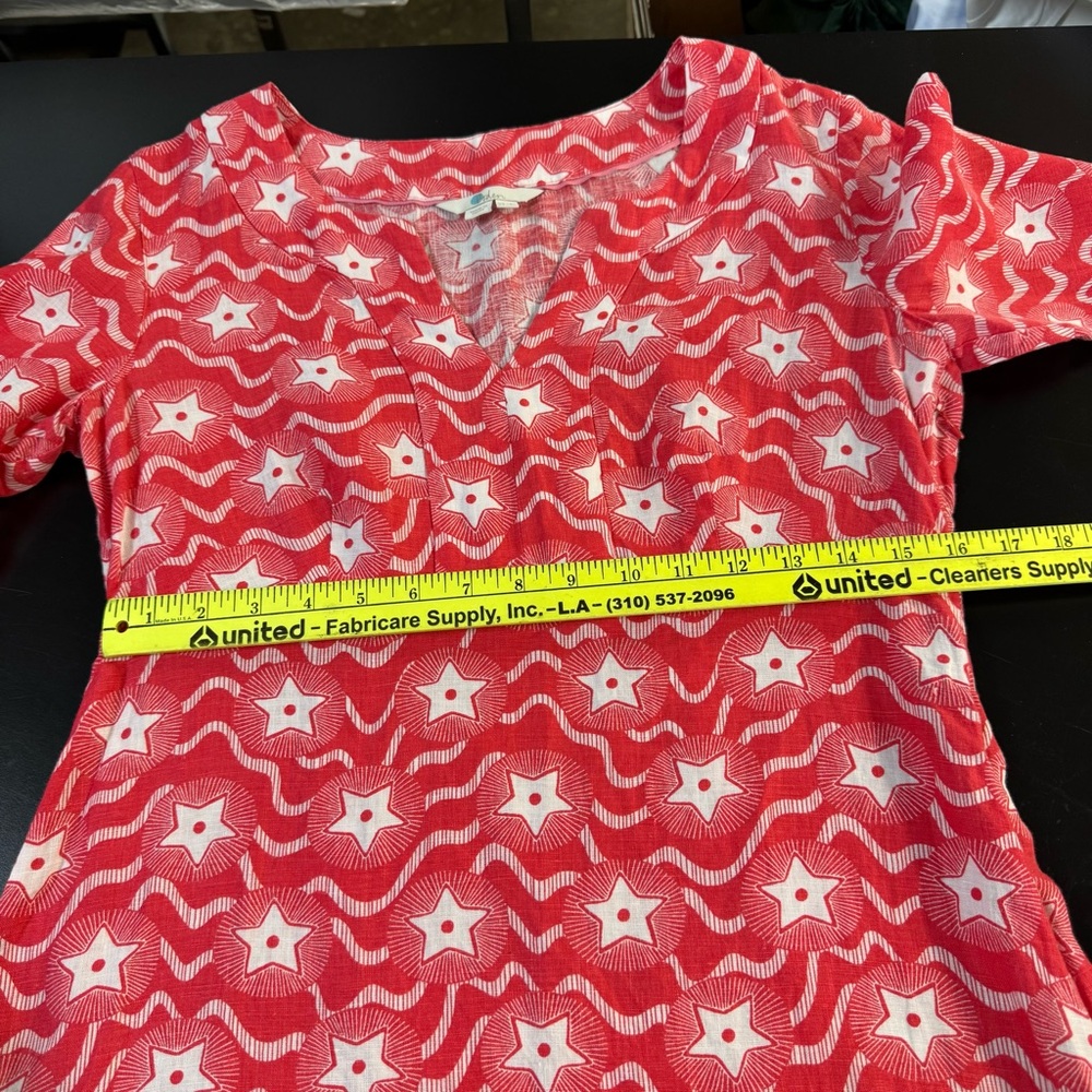 Boden Linen Dress Size 6 Long red Stars Print 100% Linen Washable 4th of July - Picture 11 of 11